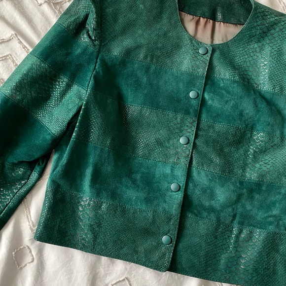 vintage 80s forest green suede jacket - Picture 3 of 15
